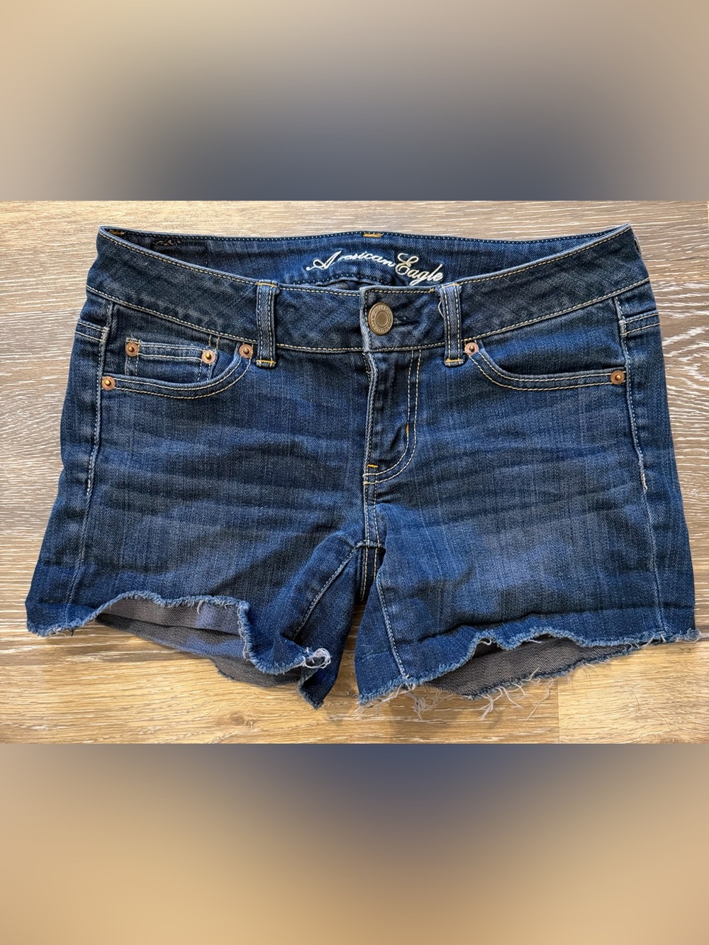 American Eagle Dark Wash Distressed Cuffed Jean Shorts Size 2